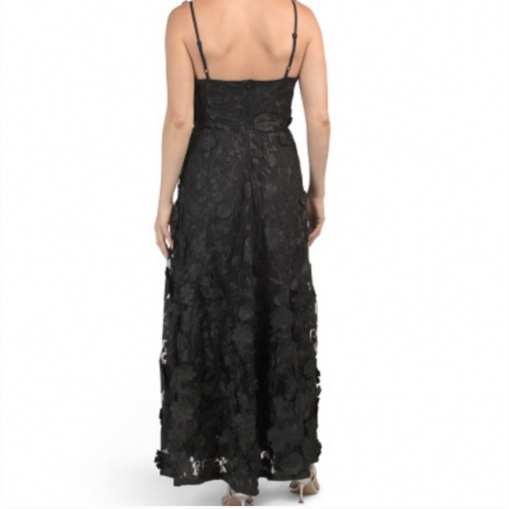 Dalia MacPhee Black 3D Floral Appliqué Overlay Party Dress XL - Picture 3 of 14